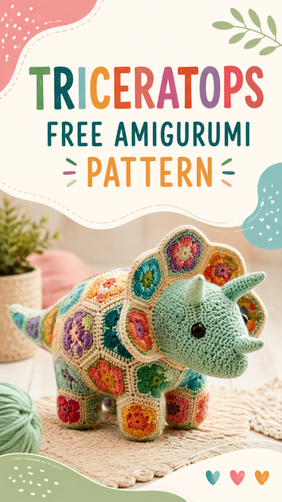 African Flower Crochet Animals Pattern Colorful Triceratops Amigurumi Free Pattern