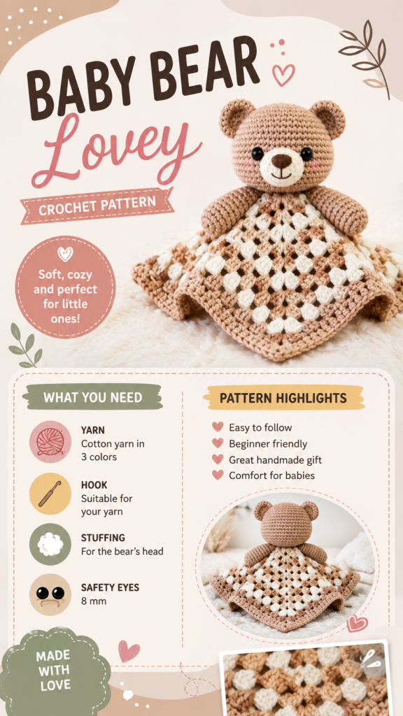 Adorable Baby Bear Lovey Crochet Pattern for a Cozy Handmade Gift