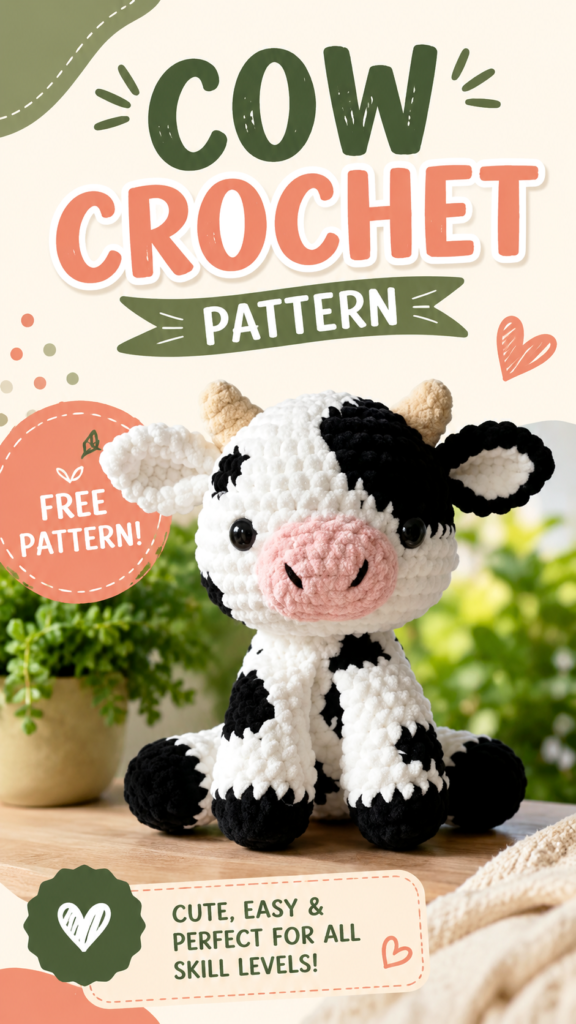 Free Cow Amigurumi Crochet Pattern Cute  Easy Plush Cow Tutorial