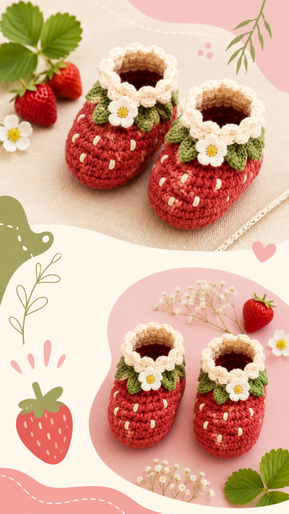 Crochet Baby Booties Pattern  Adorable Strawberry Baby Shoes