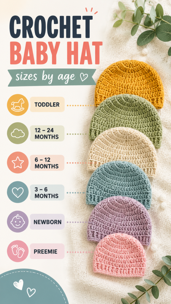 Crochet Baby Hat Sizes by Age Free Pattern  Easy Size Guide