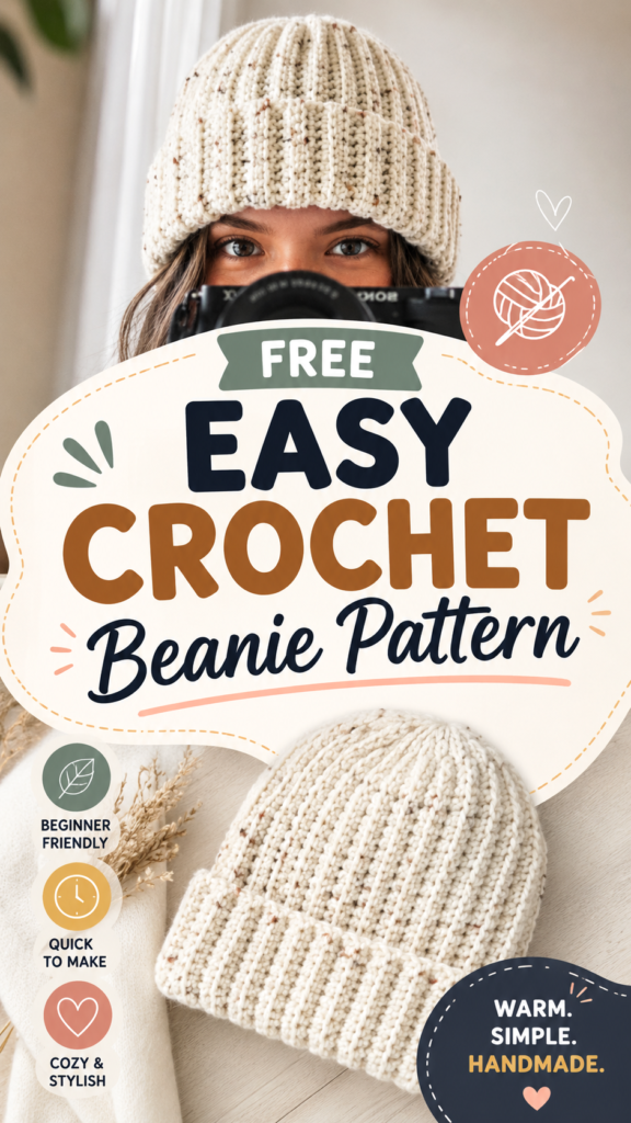 Free Easy Crochet Beanie Pattern for Beginners  Cozy Handmade Hat