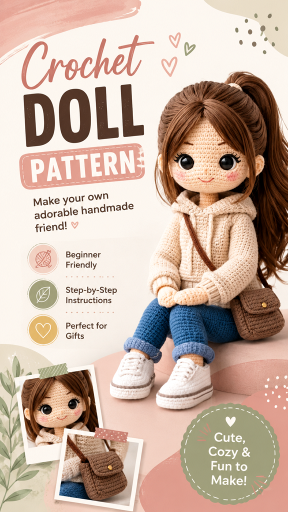 Crochet Doll Pattern Cute Amigurumi Girl Tutorial for Beginners