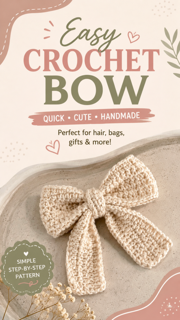 Easy Crochet Bow Pattern Quick Handmade Hair, Bag  Gift Idea