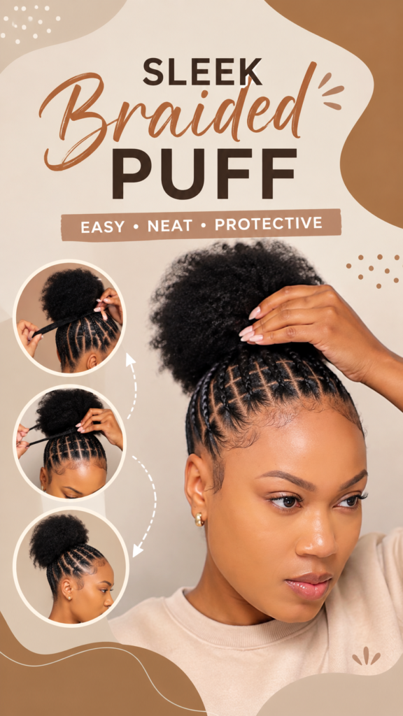 Sleek Braided Puff Hairstyle Tutorial for Natural Hair