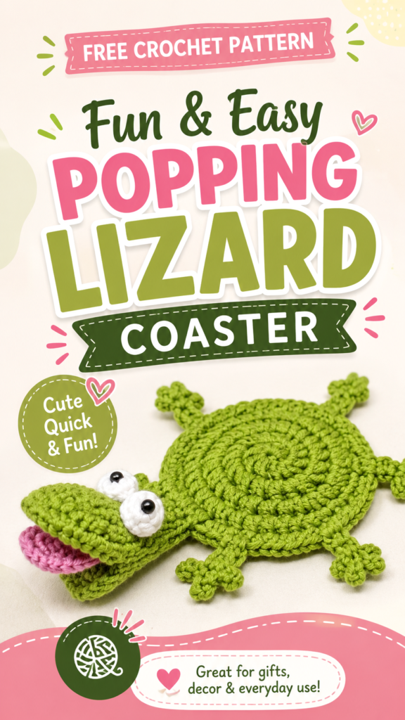 Free Crochet Pattern Fun  Easy Popping Lizard Coaster