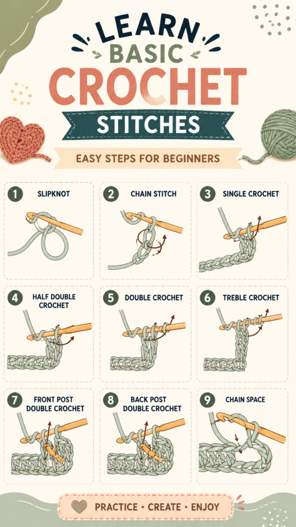 Learn Basic Crochet Stitches Easy Step-by-Step Guide for Beginners