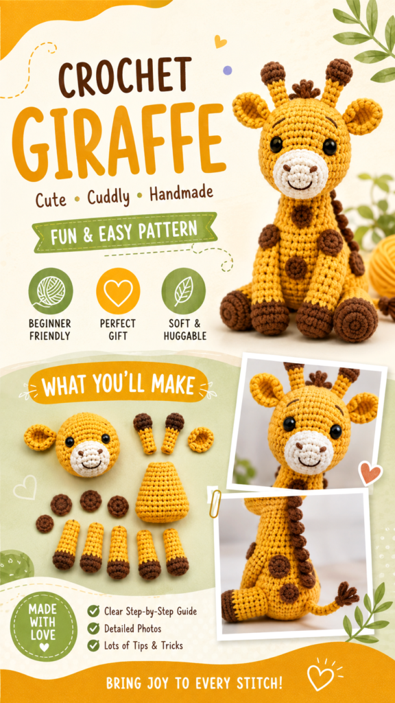 Cute Crochet Giraffe Pattern Easy Amigurumi Toy Tutorial for Beginners