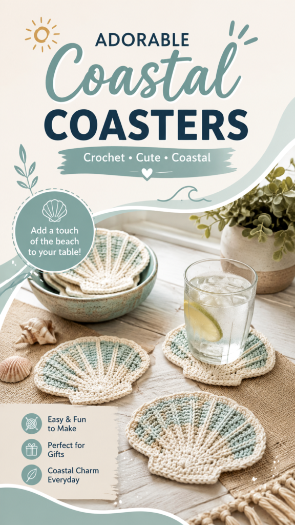 Crochet Summer Ideas Cute Coastal Shell Coasters  Easy DIY Projects