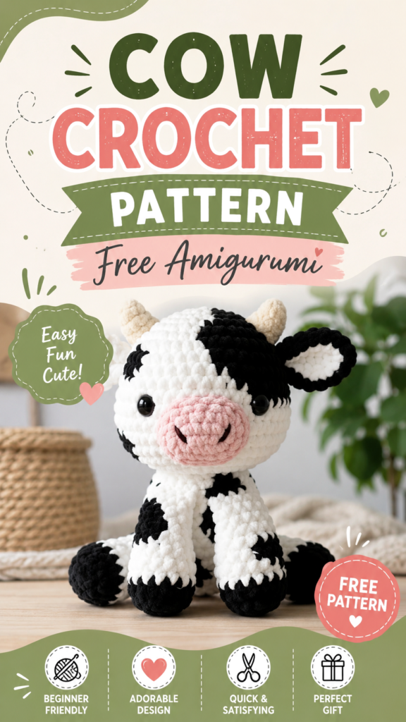 Cute Cow Crochet Pattern Free Amigurumi Tutorial for Beginners