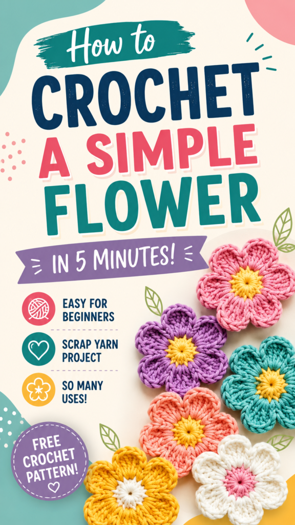 How to Crochet a Simple Flower in 5 Minutes  Easy Beginner Pattern