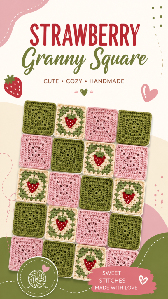 Cute Strawberry Crochet Granny Squares Pattern Ideas