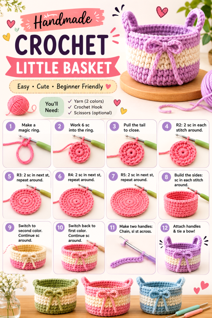 Cute Crochet Basket Pattern for Beginners  Easy DIY Step-by-Step Tutorial Ideas
