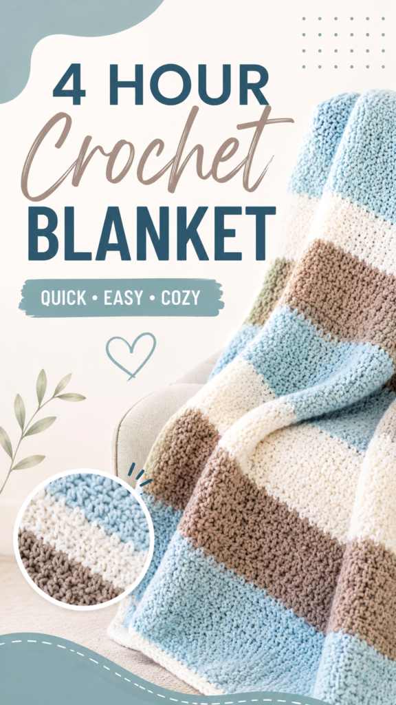 4 Hour Crochet Blanket Pattern for Beginners  Easy Cozy Chunky Throw DIY