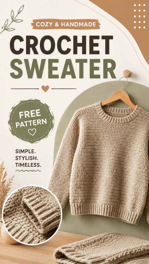 Easy Crochet Sweater Pattern for Beginners  Cozy  Stylish Free Pattern