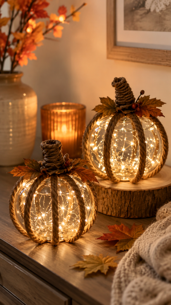 DIY Lighted Glass Pumpkin Fall Crafts for Adults  Cozy Autumn Home Decor Ideas
