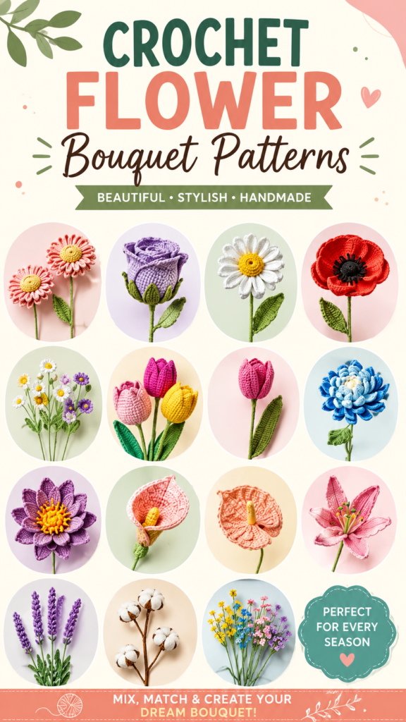 Beautiful Crochet Flower Bouquet Patterns to Make and Mix into Stunning Arrangements