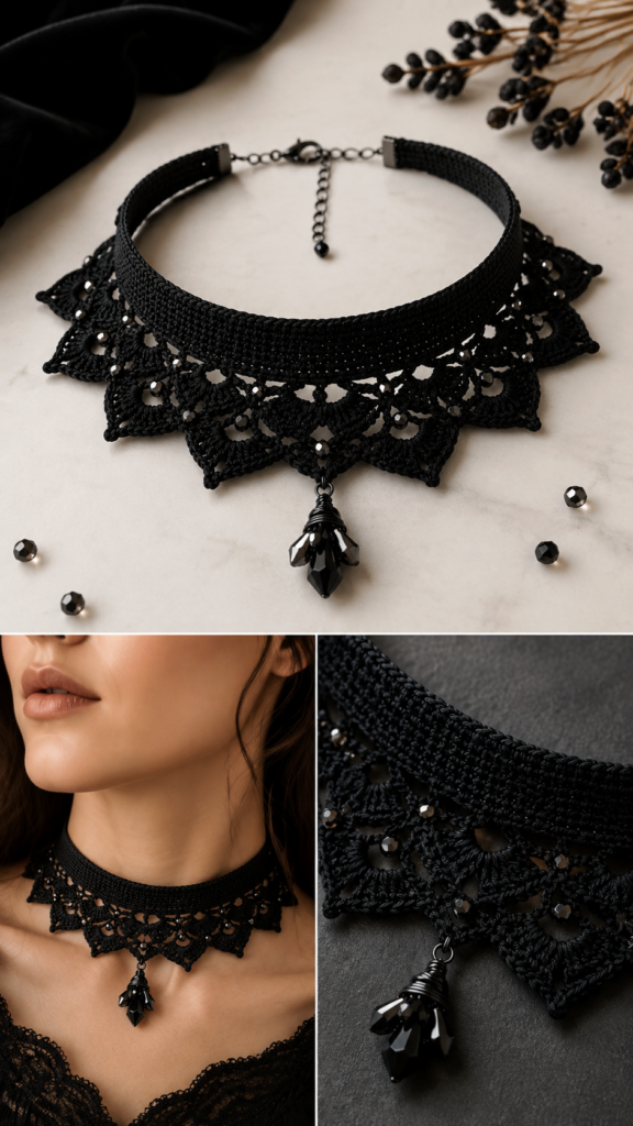 Free Goth Crochet Patterns Black Lace Choker  Gothic DIY Jewelry Ideas
