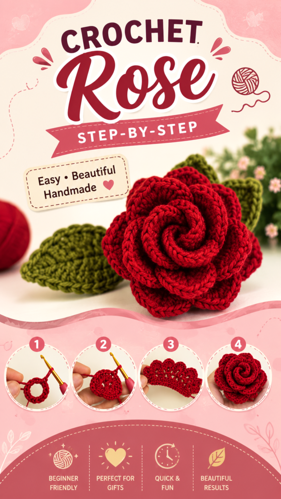 Easy Crochet Rose Tutorial Beautiful Handmade Flower Step by Step