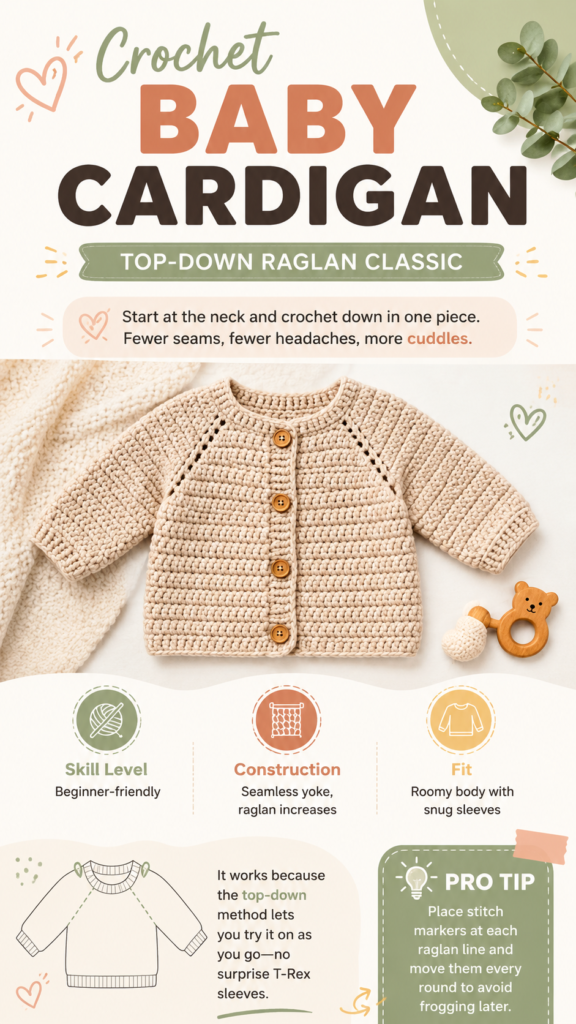 Crochet Baby Cardigan Pattern Easy Top-Down Raglan Design for Beginners