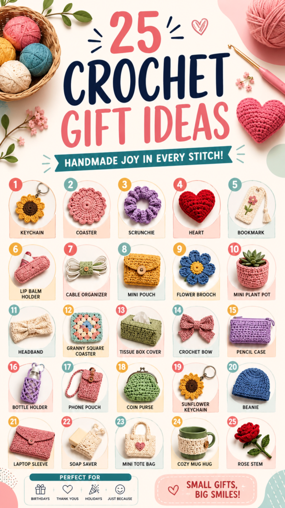 25 Small Crochet Gift Ideas Quick, Cute  Easy Handmade Projects
