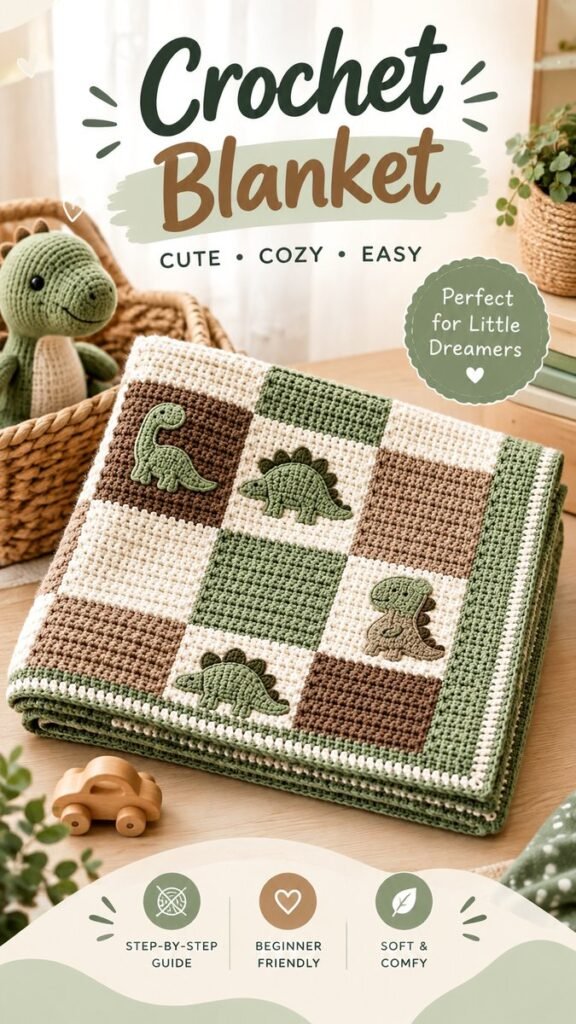 Baby Blanket Crochet Boy Cute Dinosaur Crochet Pattern for Little Ones