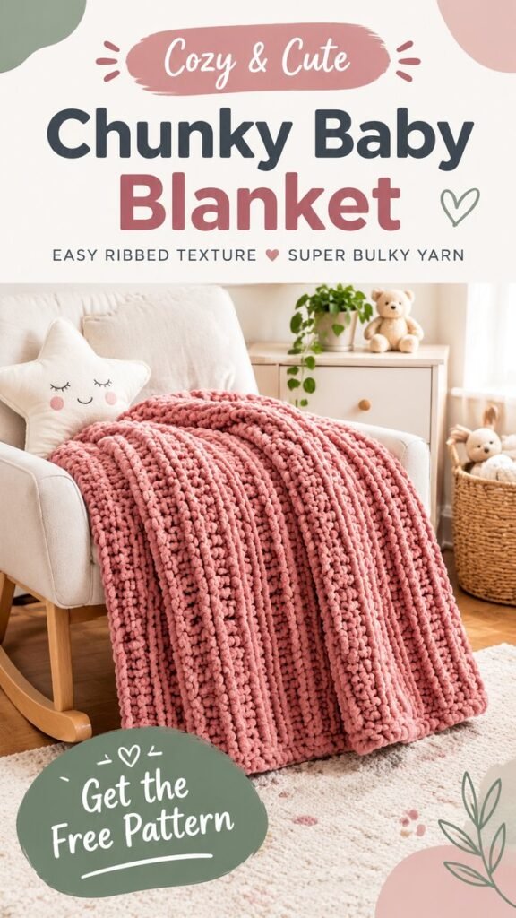 Baby Blanket Crochet Pattern Chunky Yarn Easy Cozy Ribbed Blanket Tutorial