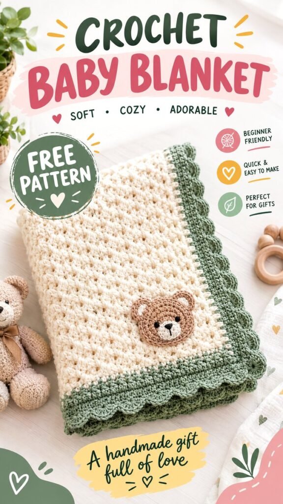 Baby Blanket Free Crochet Pattern Soft, Cozy  Easy for Beginners