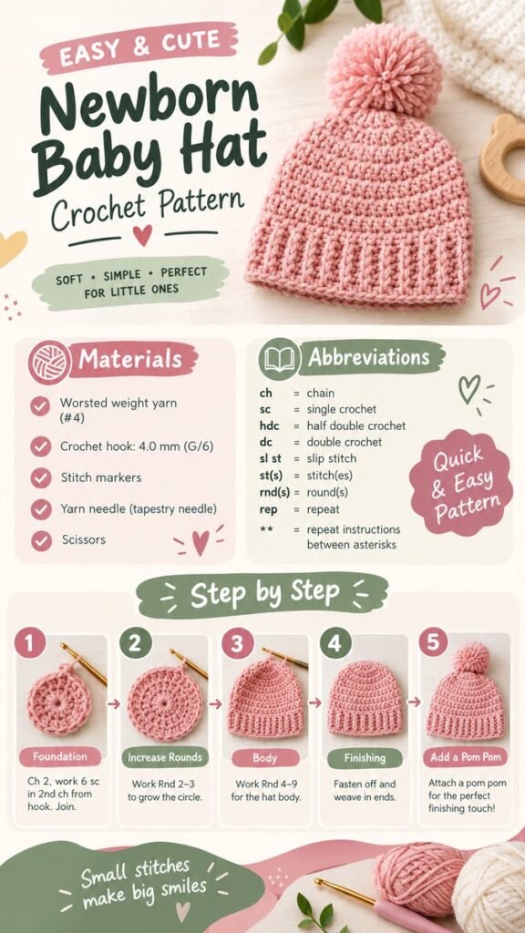 Easy Newborn Baby Hat Crochet Pattern for Beginners