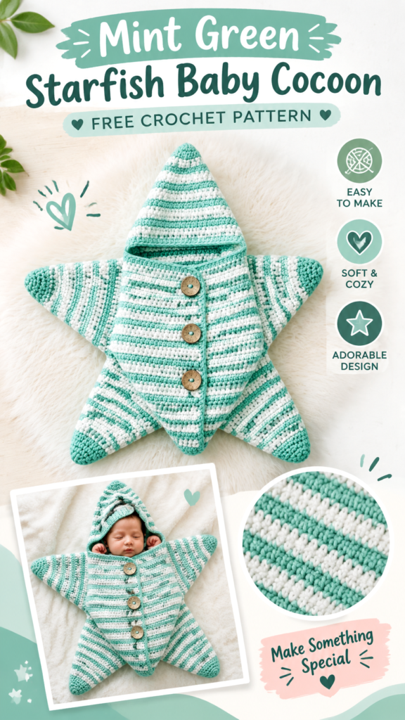 Mint Green Starfish Baby Cocoon Crochet Pattern Free Pattern for Newborns