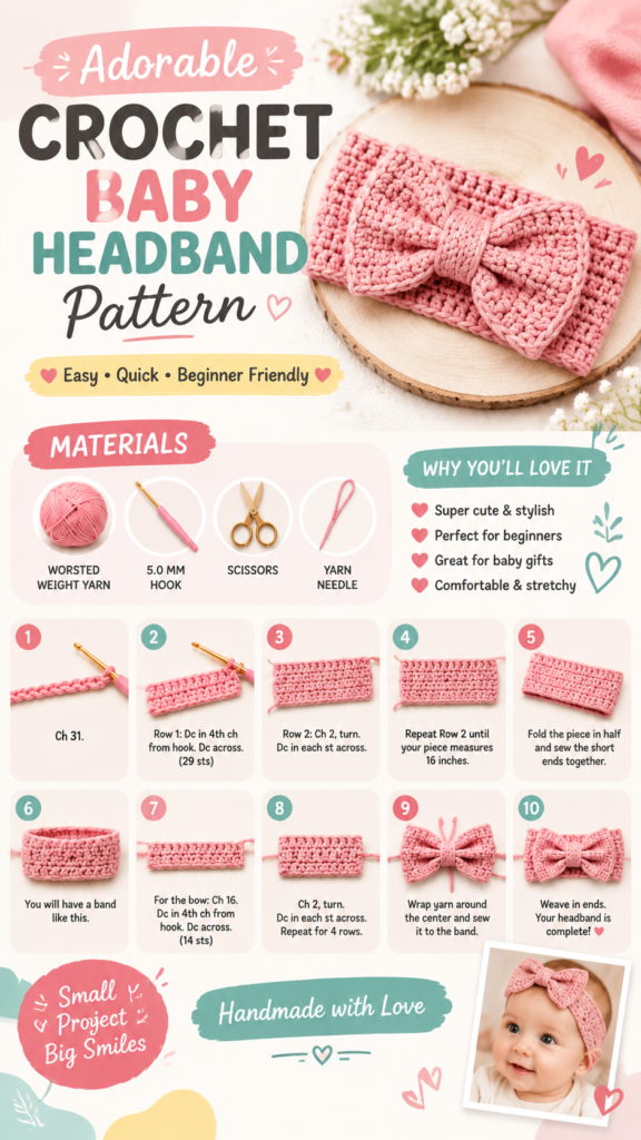 Free Crochet Baby Headband Pattern  Easy DIY Bow Headband