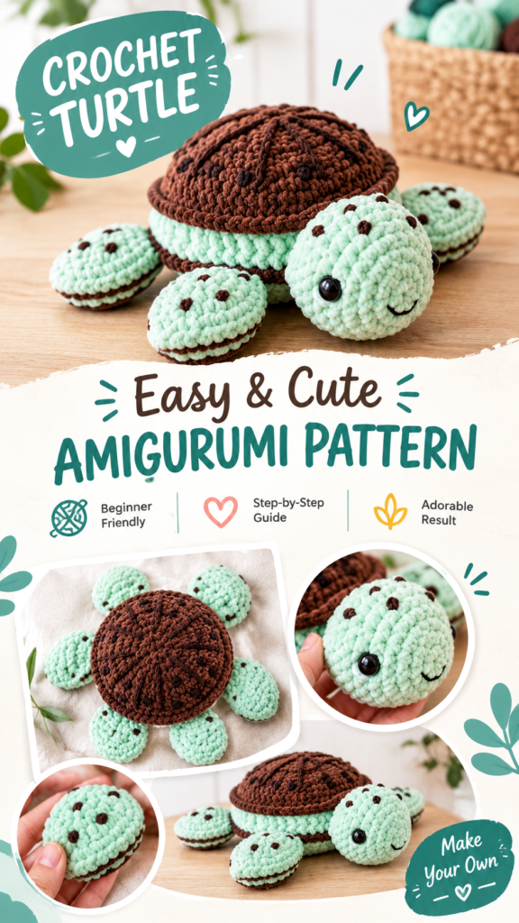 Free Baby Turtle Crochet Pattern  Cute Amigurumi Turtle Tutorial