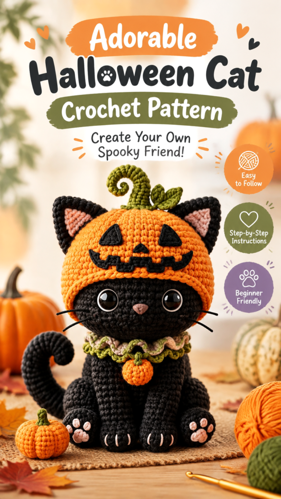Crochet Pumpkin Cat Amigurumi Pattern  Cute Halloween Crochet Animal Toy