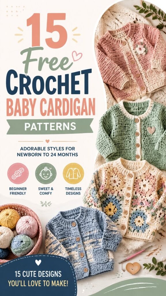 15 Adorable Crochet Baby Cardigan Patterns for Newborns to 24 Months