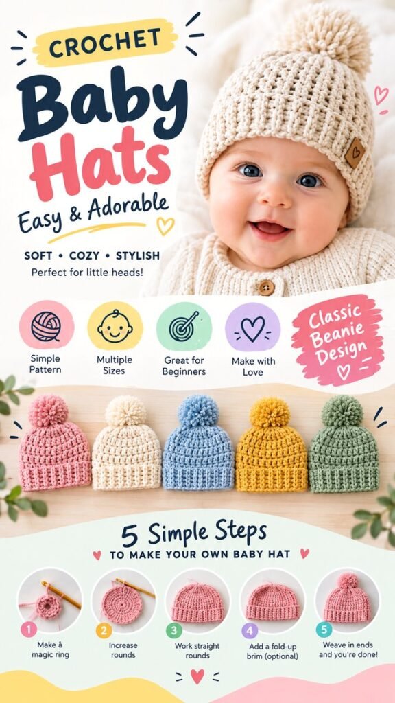 Easy Crochet Baby Hats Adorable Beginner-Friendly Beanie Pattern Ideas