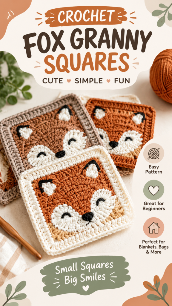 Cute Crochet Fox Granny Squares Blanket Pattern Idea
