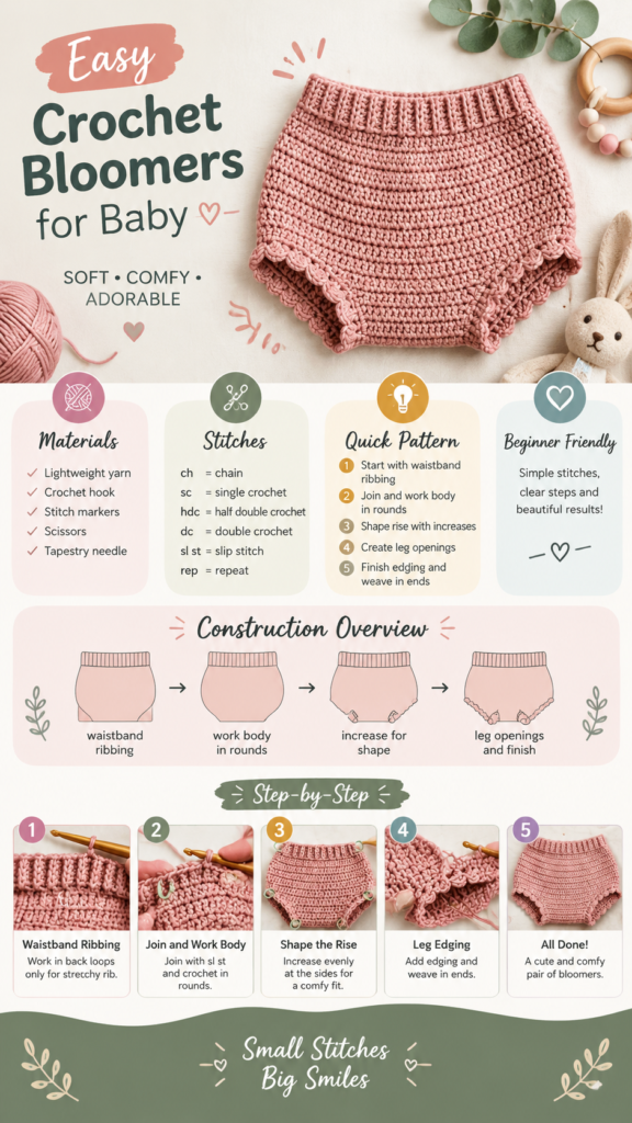 Crochet Bloomers Pattern for Beginners  Cute Handmade Baby Shorts Tutorial
