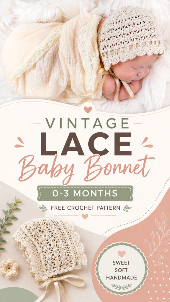 Free Crochet Baby Bonnet Pattern for 0-3 Months  Vintage Lace Design