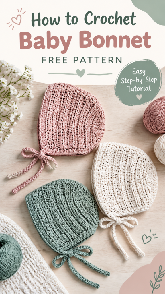 Easy Crochet Baby Bonnet Pattern  Free Newborn Hat Tutorial