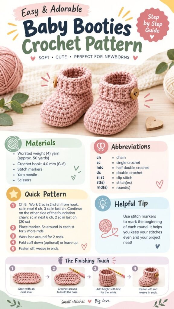 Easy Baby Booties Crochet Pattern for Newborns  Step-by-Step Tutorial