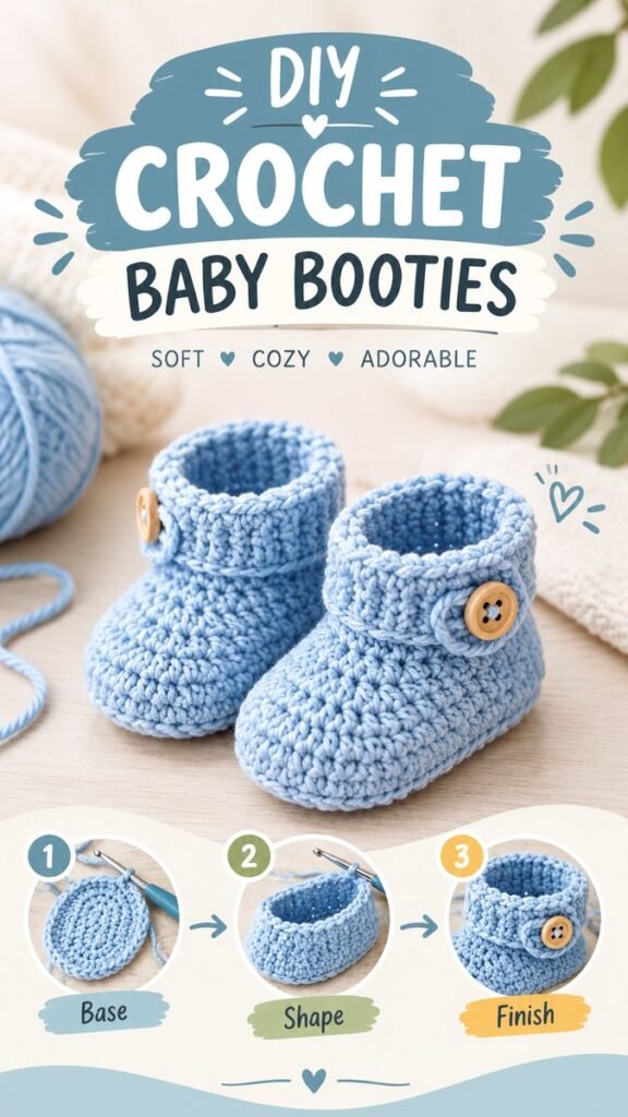 Crochet Baby Booties Tutorial Easy DIY Pattern for Beginners