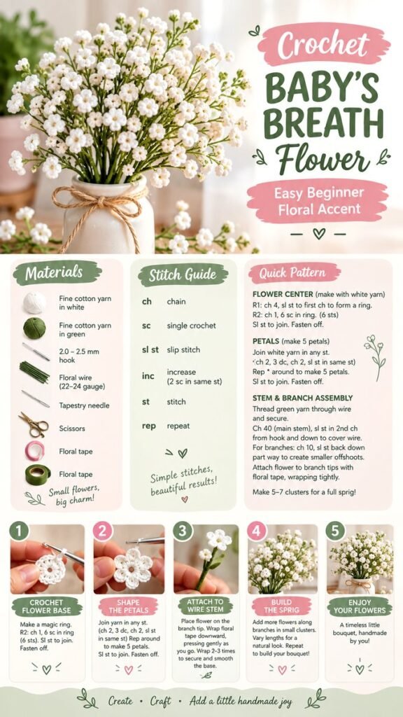 Crochet Babys Breath Flower Tutorial for Beginners