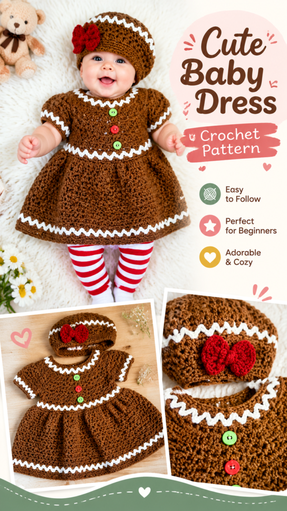 Adorable Gingerbread Baby Crochet Dress Pattern with Matching Hat Tutorial