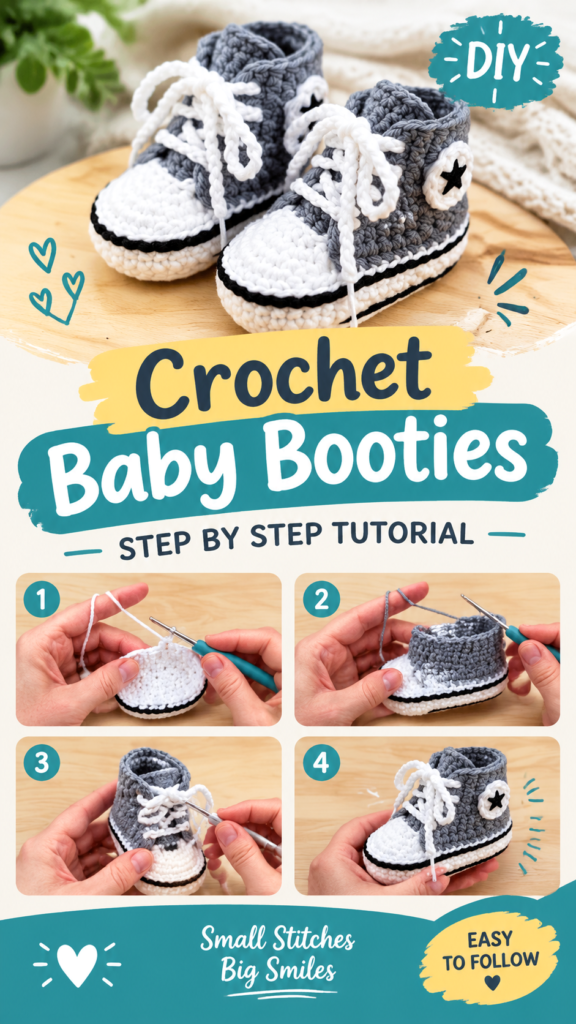 Free Crochet Converse Baby Booties Pattern  Step by Step Tutorial for Beginners