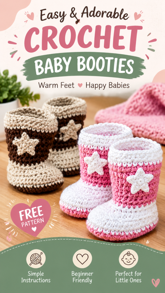 Adorable Crochet Baby Booties Pattern With Star Details for Beginners