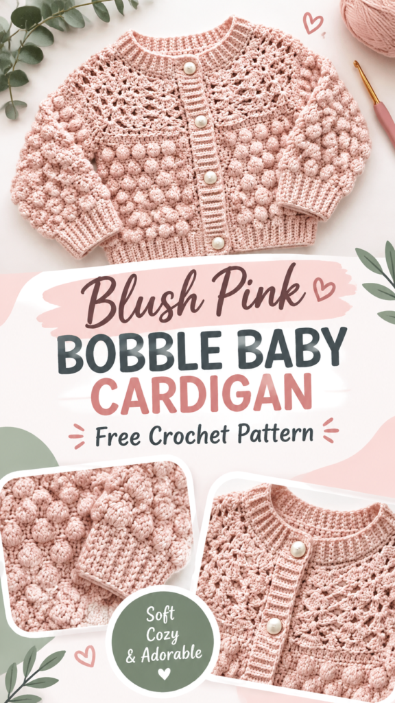 Blush Pink Crochet Baby Girl Cardigan  Free Crochet Pattern