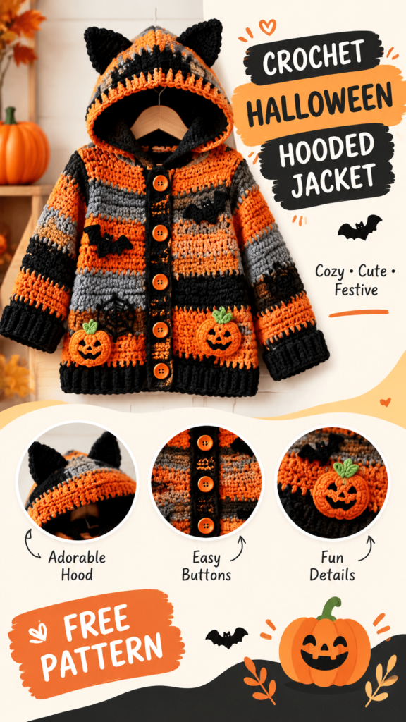 Crochet Baby Halloween Sweater Jacket Pattern Idea for Cute Fall Outfits
