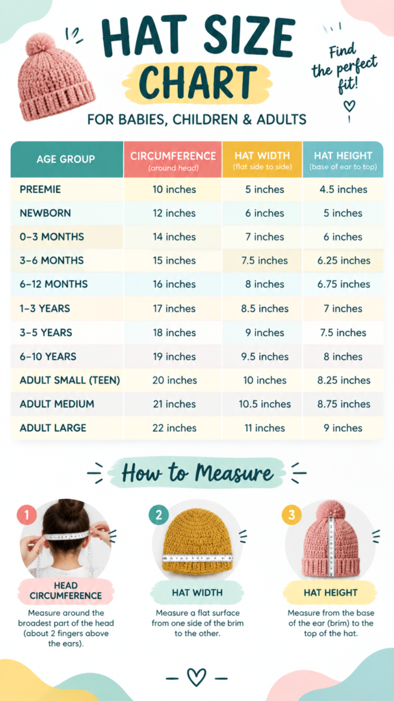 Crochet Hat Size Chart for Babies, Kids  Adults  Perfect Fit Guide