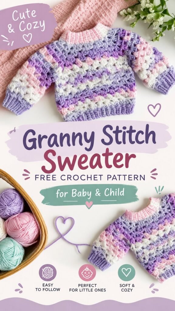 Crochet Baby Jumper Free Pattern Easy Granny Stitch Sweater Tutorial