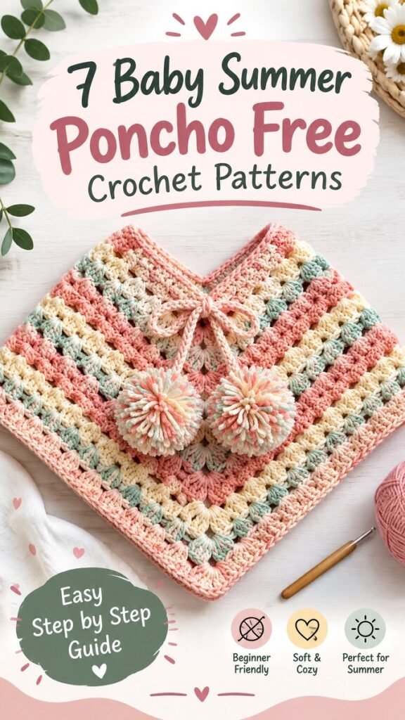 Crochet Baby Poncho Free Pattern Easy  Adorable Summer Crochet Idea